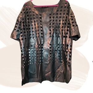Avelon Black Leather laser cut Cutout Tunic Top